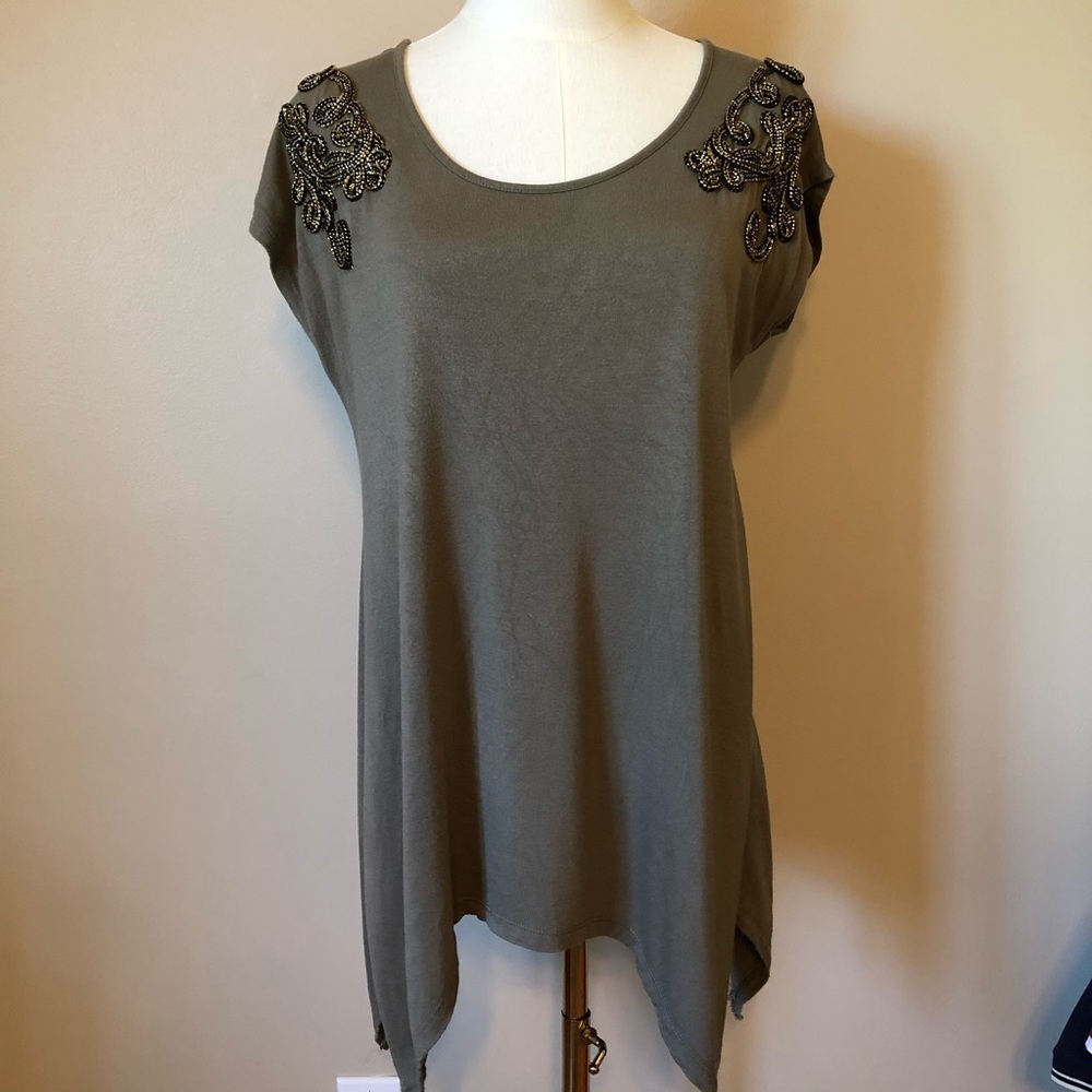 H&M Embellished Olive Green Women's Top Size M